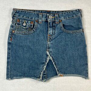 True Religion Denim Girls Mini Skirt Lola Cutoff Distressed Raw Hem Size 14
